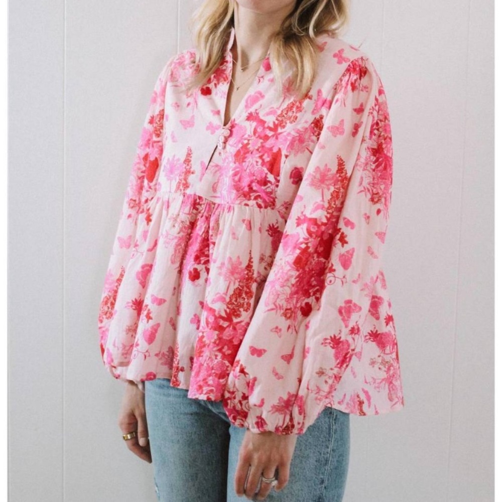 Victoria Dunn Pink Floral Peasant Blouse